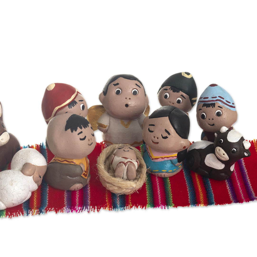 Ceramic Nativity Scene Figures With Andean Theme (10 Pieces) - Wise Andeans