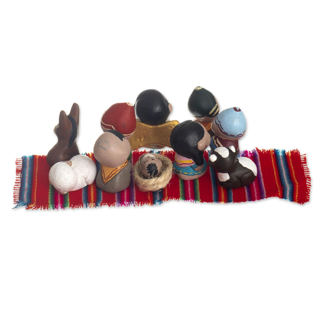 Ceramic Nativity Scene Figures With Andean Theme (10 Pieces) - Wise Andeans