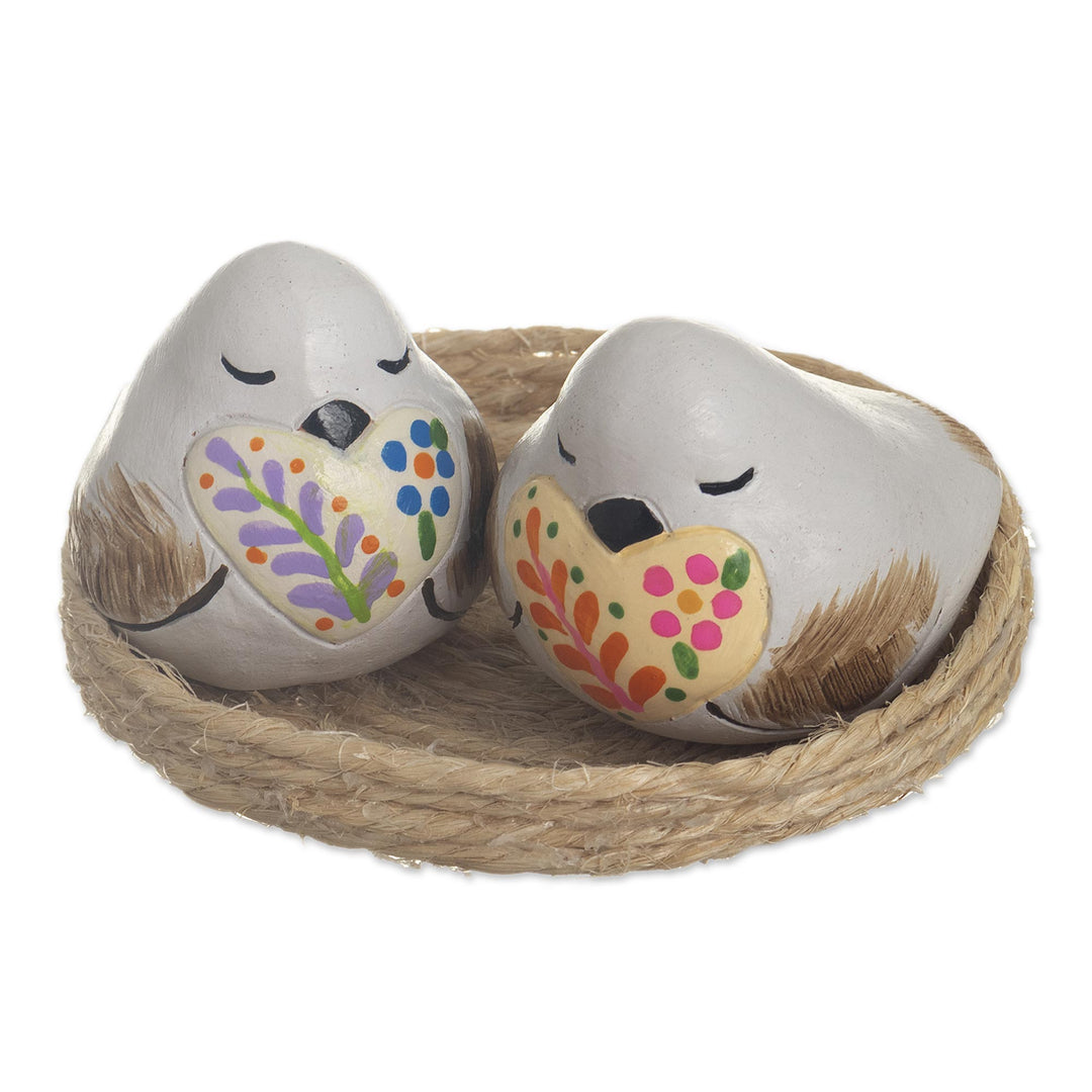 Hand Painted Ceramic Bird Figurines - Love Sparrows
