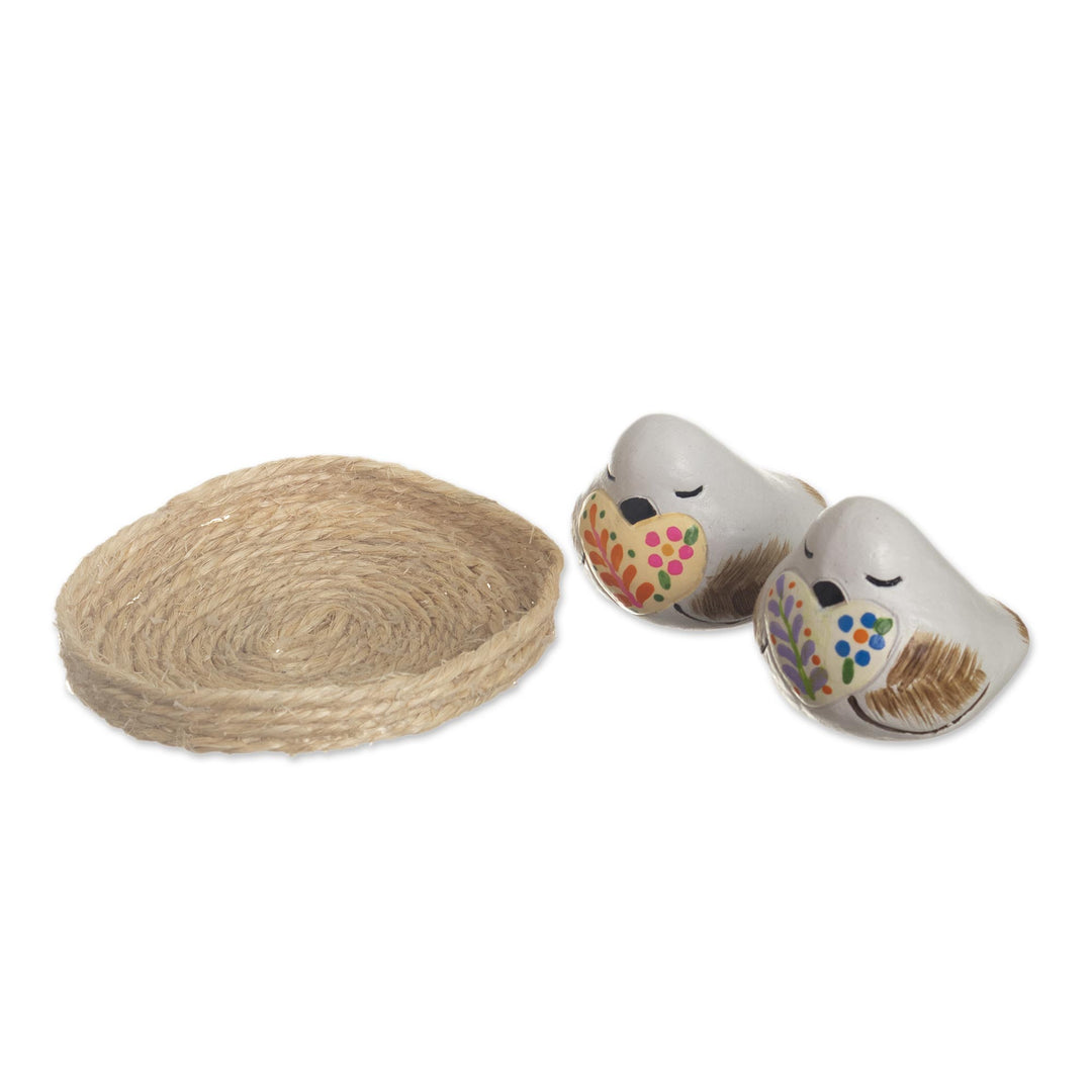 Hand Painted Ceramic Bird Figurines - Love Sparrows