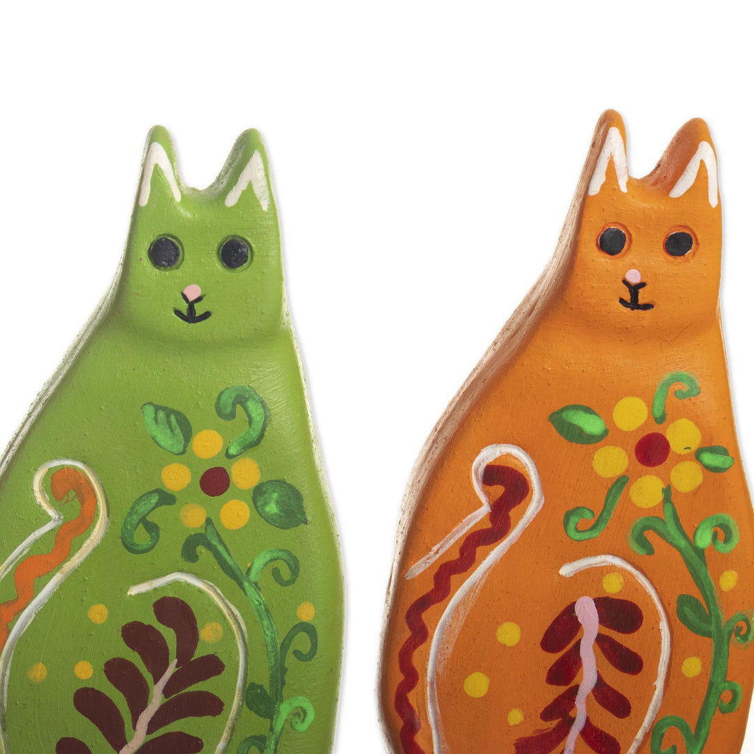 Hand Painted Ceramic Cat Figurines (Set of 3) - Colorful Cats