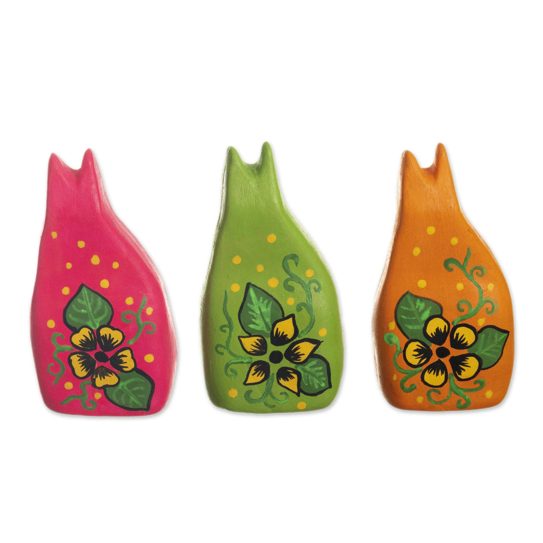 Hand Painted Ceramic Cat Figurines (Set of 3) - Colorful Cats