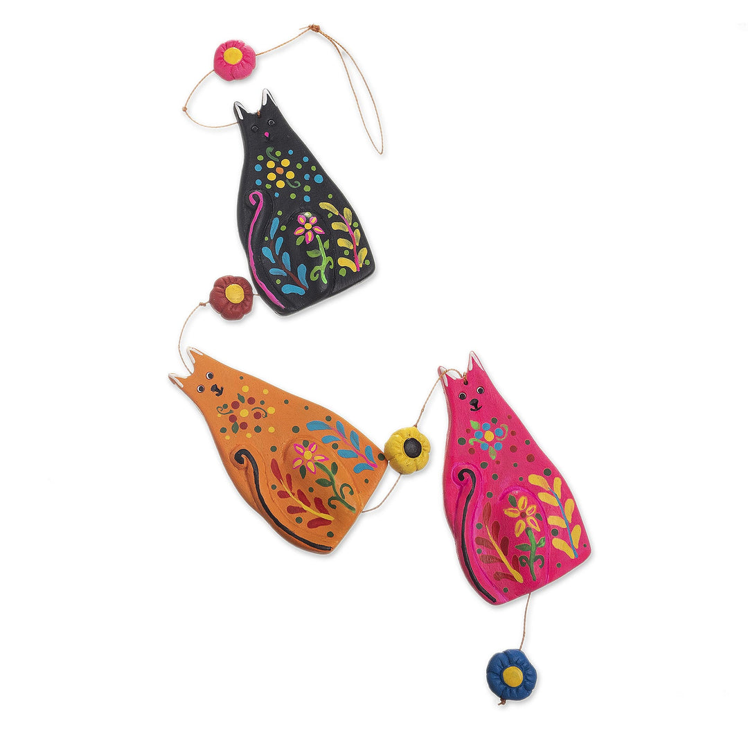 Hand-Painted Cat-Themed Wall Accent from Peru - Cat Parade