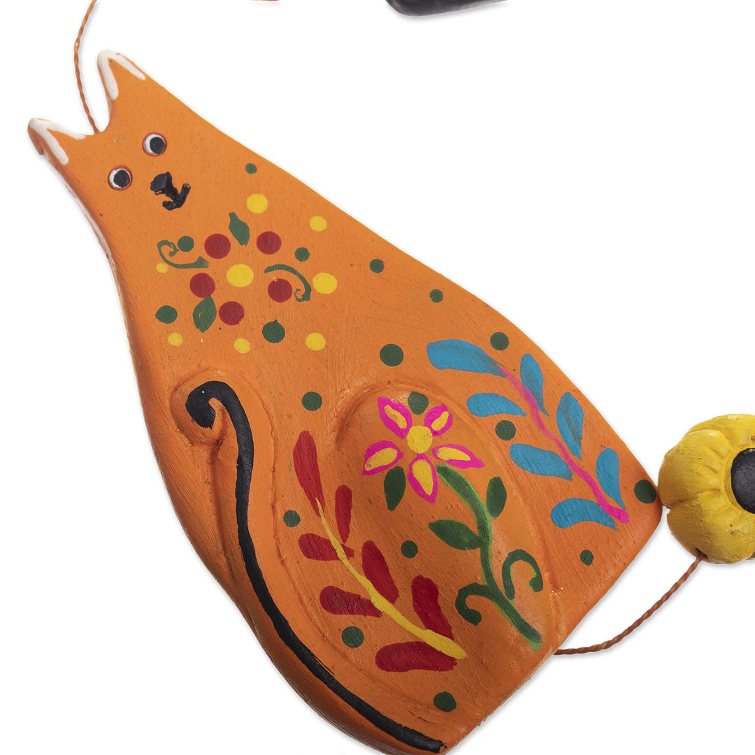 Hand-Painted Cat-Themed Wall Accent from Peru - Cat Parade