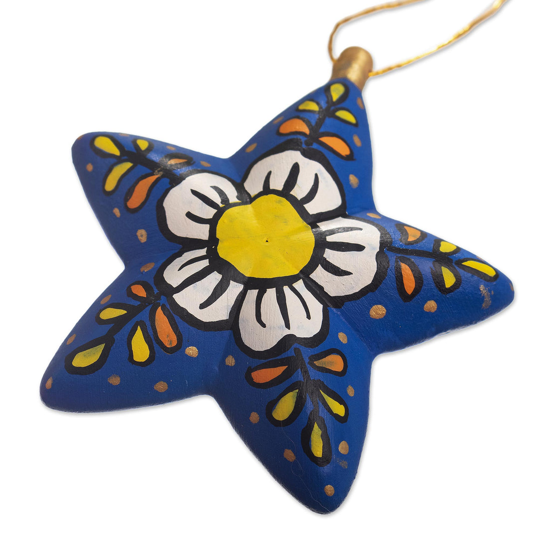 Ceramic Star Ornaments With Hand-Painted Flowers (Set of 6) - Ayacucho Flowered Stars