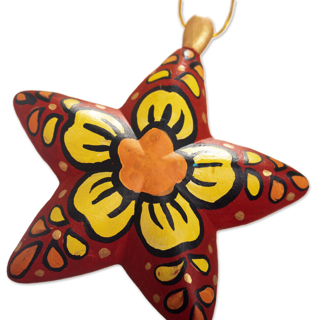 Ceramic Star Ornaments With Hand-Painted Flowers (Set of 6) - Ayacucho Flowered Stars