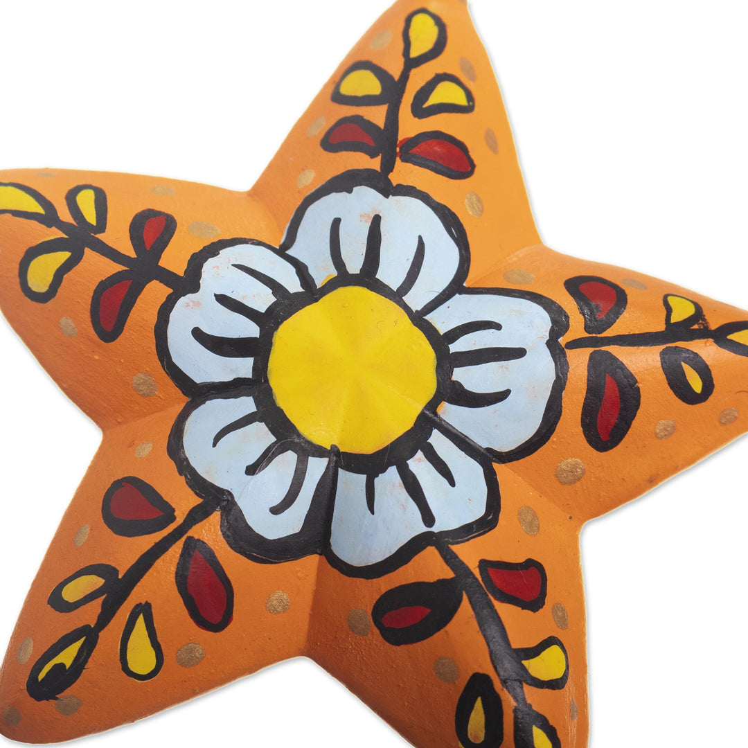 Ceramic Star Ornaments With Hand-Painted Flowers (Set of 6) - Ayacucho Flowered Stars