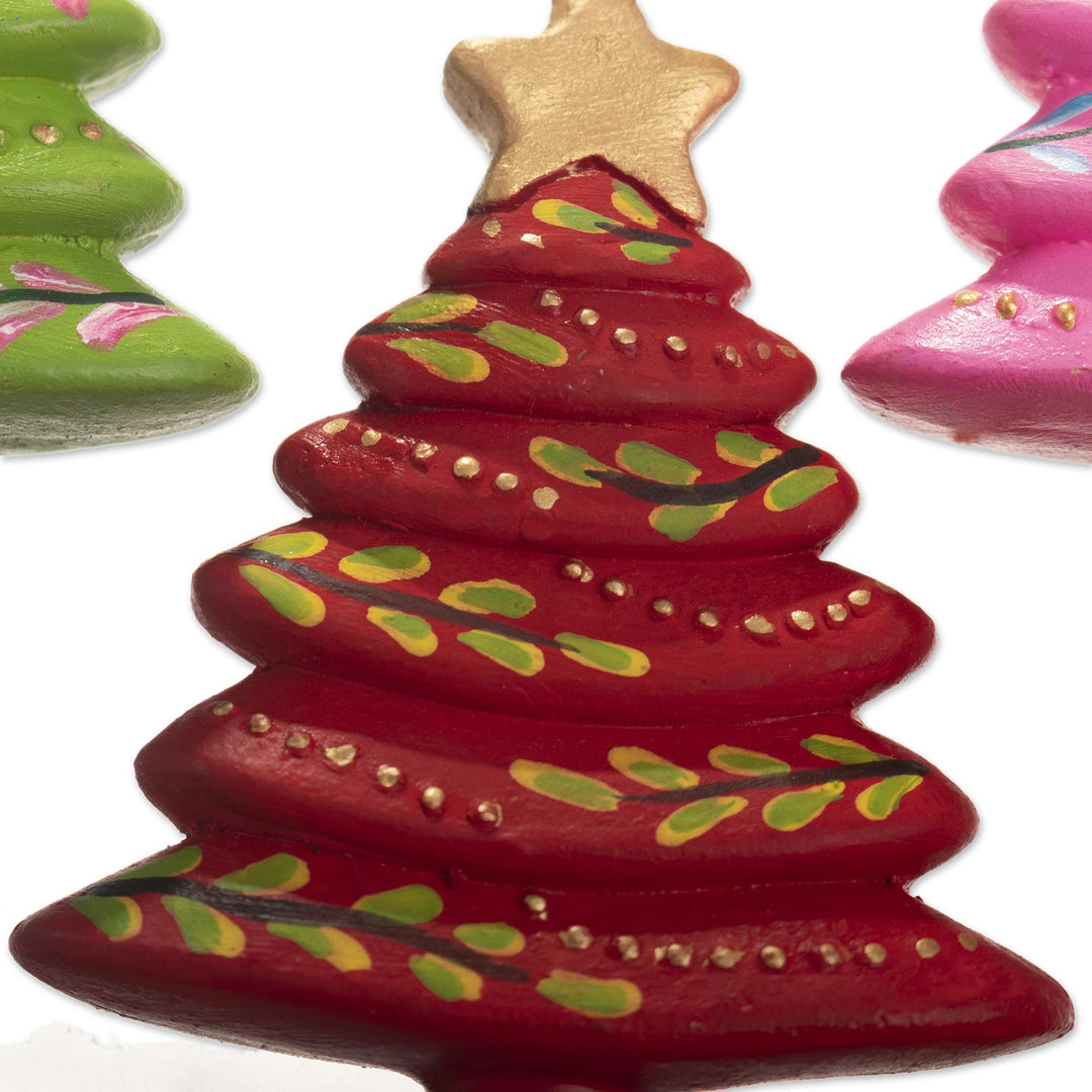 Handcrafted Tree Ornaments (Set of 6) - Colorful Evergreens