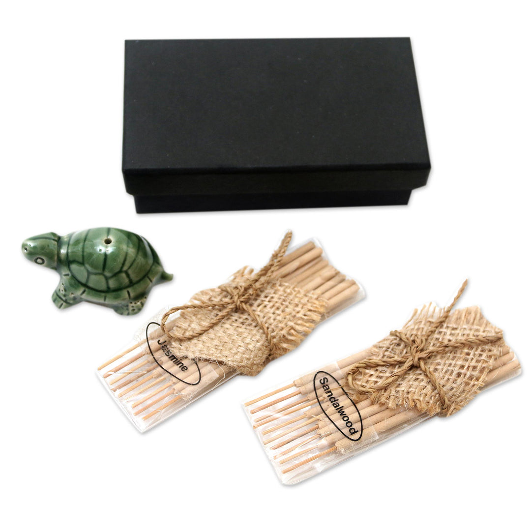 Ceramic Incense Set with Turtle Motif - Balinese Turtle