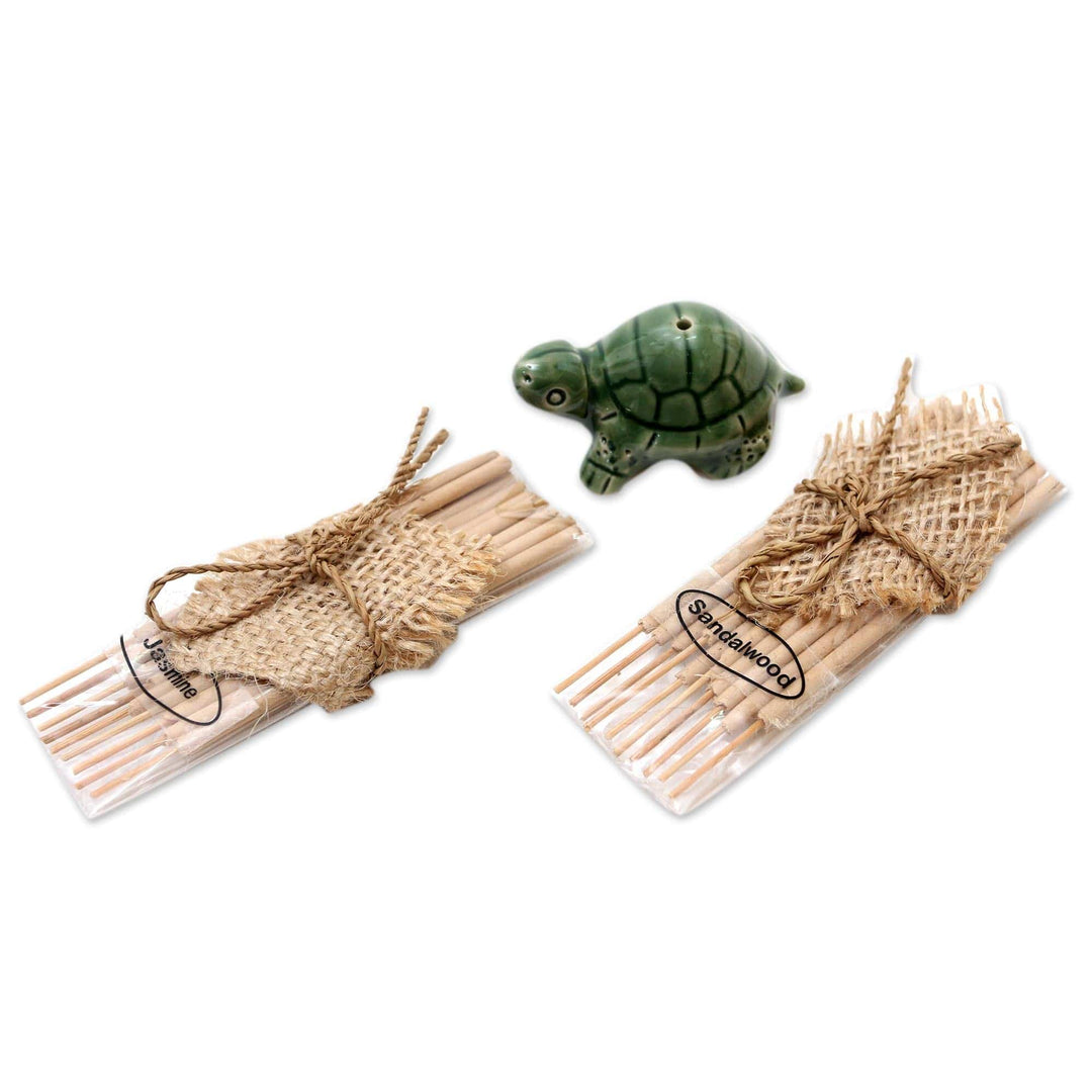 Ceramic Incense Set with Turtle Motif - Balinese Turtle