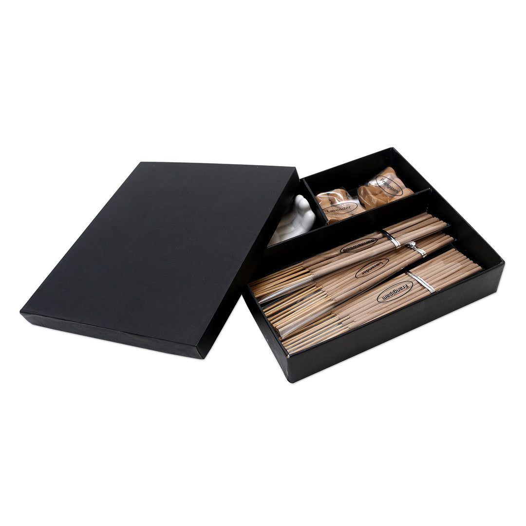 Lavender and Frangipani Ceramic Incense Set - White Palm