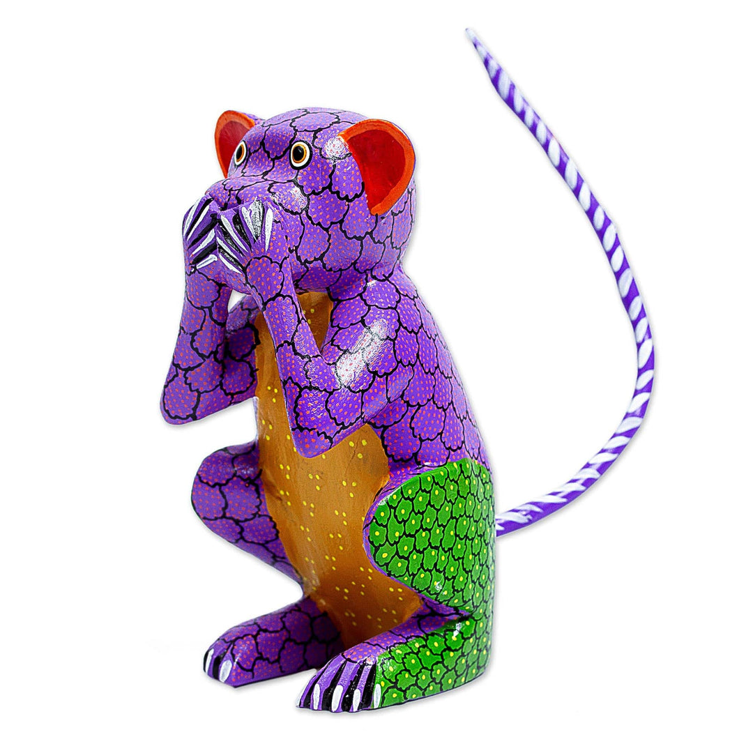 Wood Alebrije Carving of Multicolored Monkey from Oaxaca - Speak No Evil