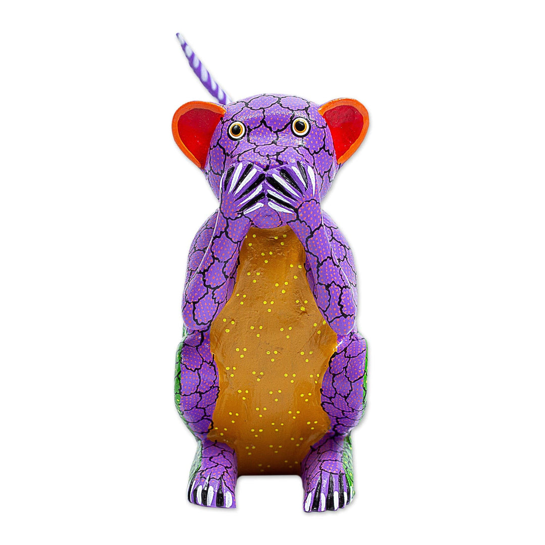 Wood Alebrije Carving of Multicolored Monkey from Oaxaca - Speak No Evil