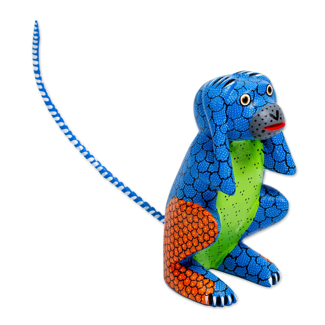 Copal Wood Alebrije Carving of Multicolored Monkey - Surprised Monkey