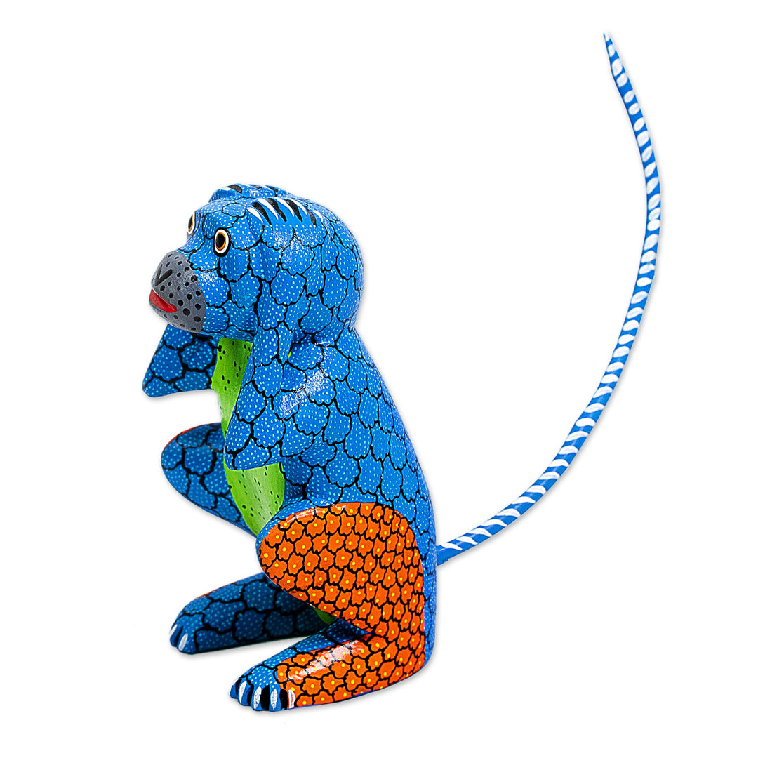 Copal Wood Alebrije Carving of Multicolored Monkey - Surprised Monkey