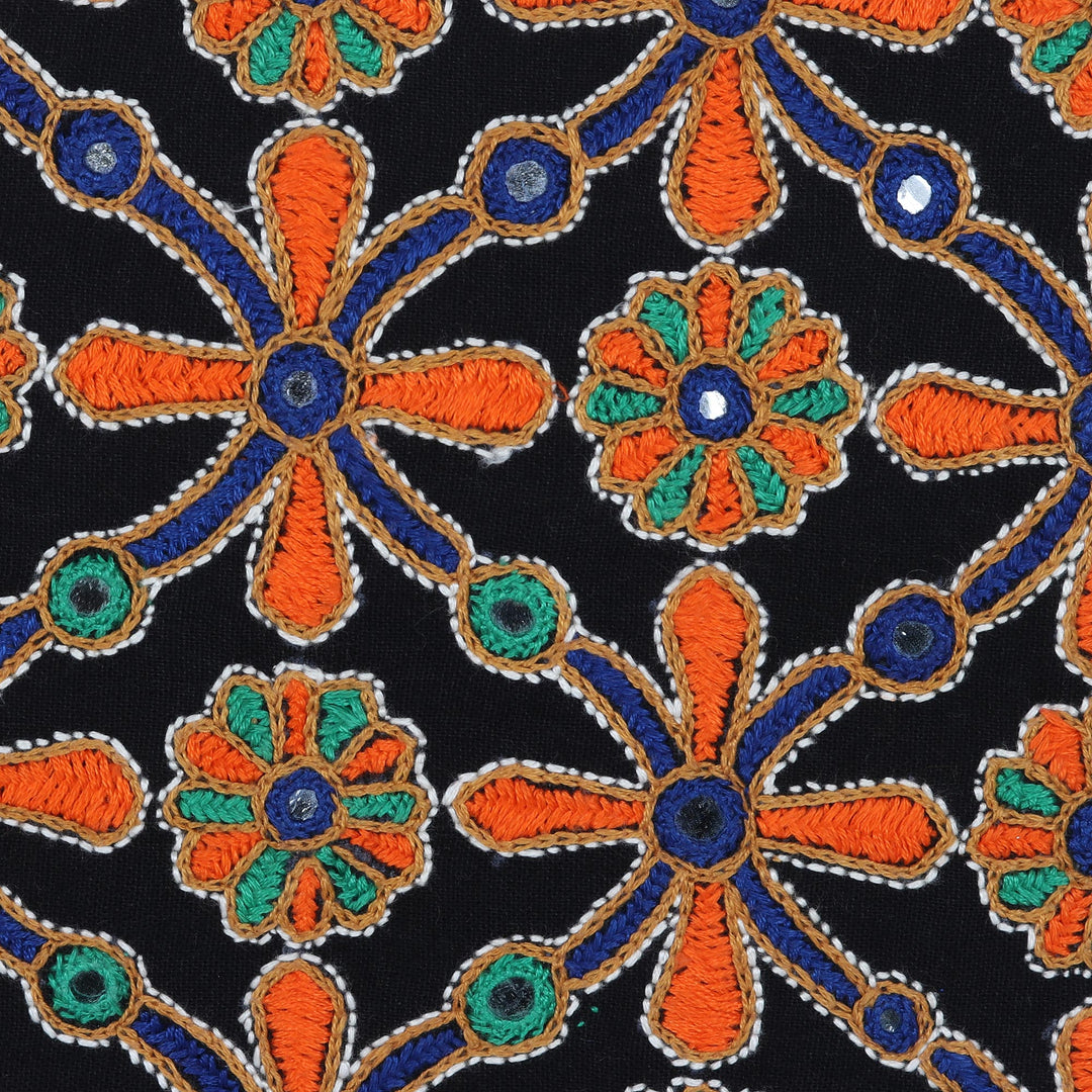 Embroidered Cotton Cushion Cover with Floral Motif - Palace Maze