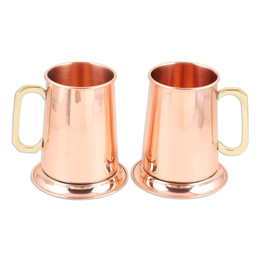 High Shine Copper Drinking Mugs with Gold Handles (Pair) - Morning Shine