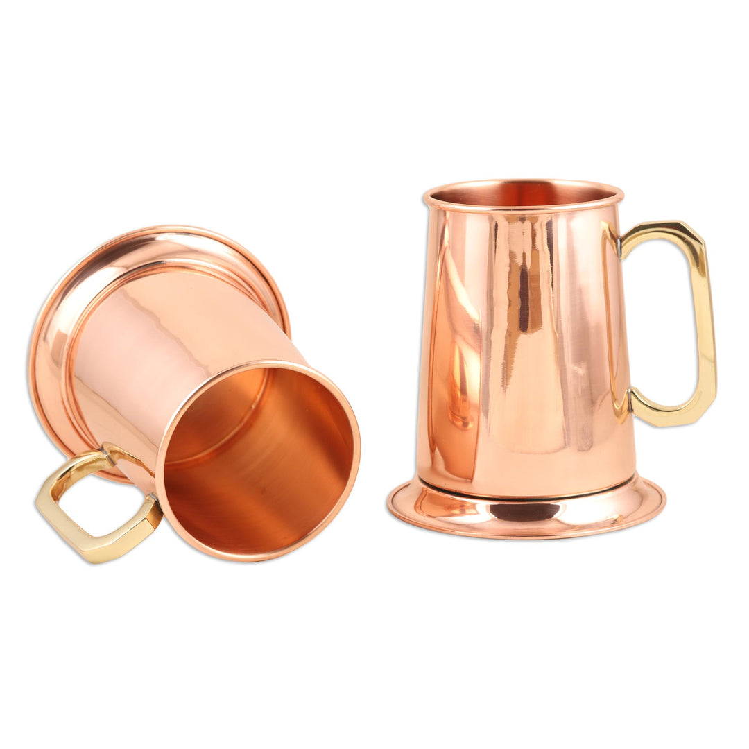 High Shine Copper Drinking Mugs with Gold Handles (Pair) - Morning Shine