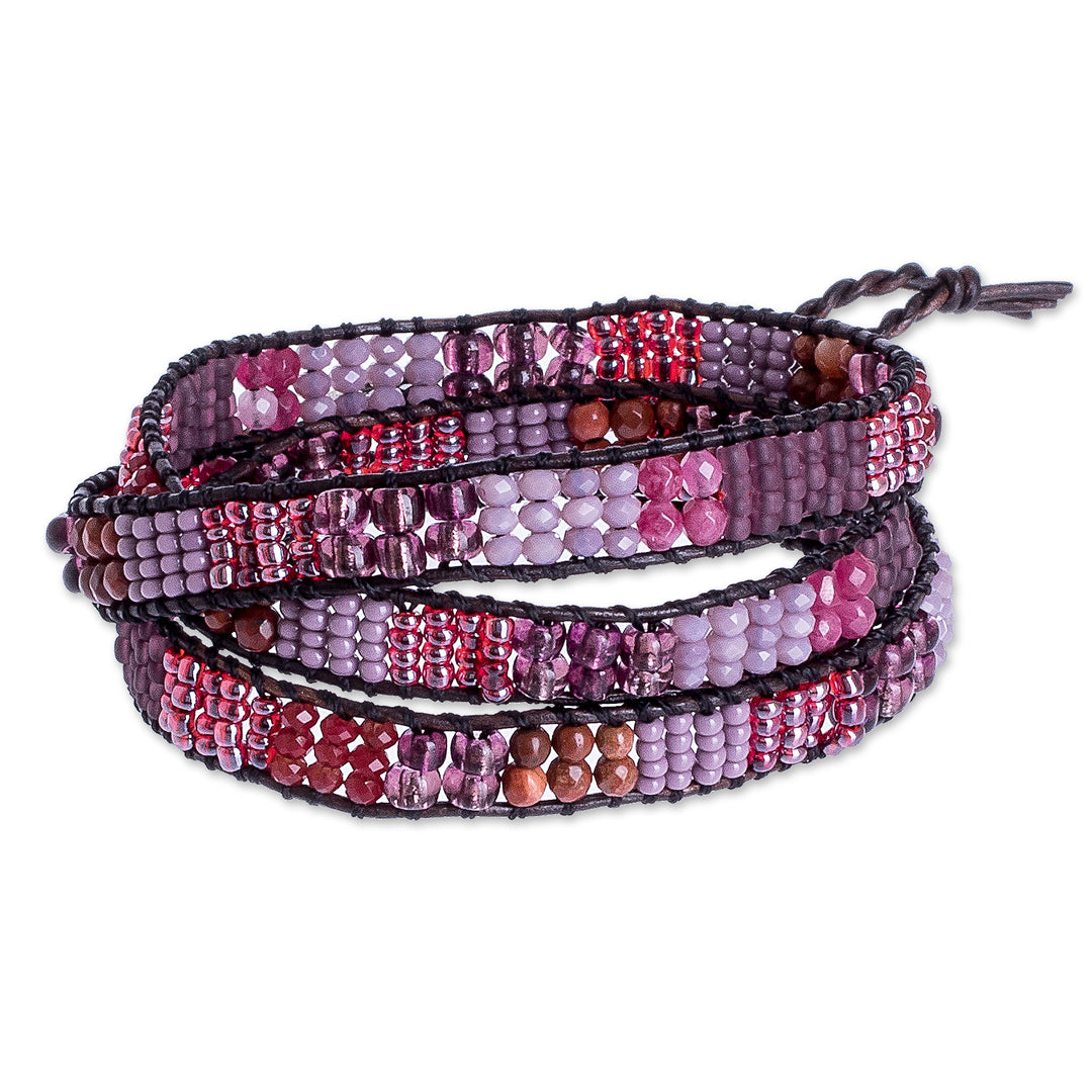 Glass Bead Braided Bracelet in Tones of Rose and Brown - Earth Rose