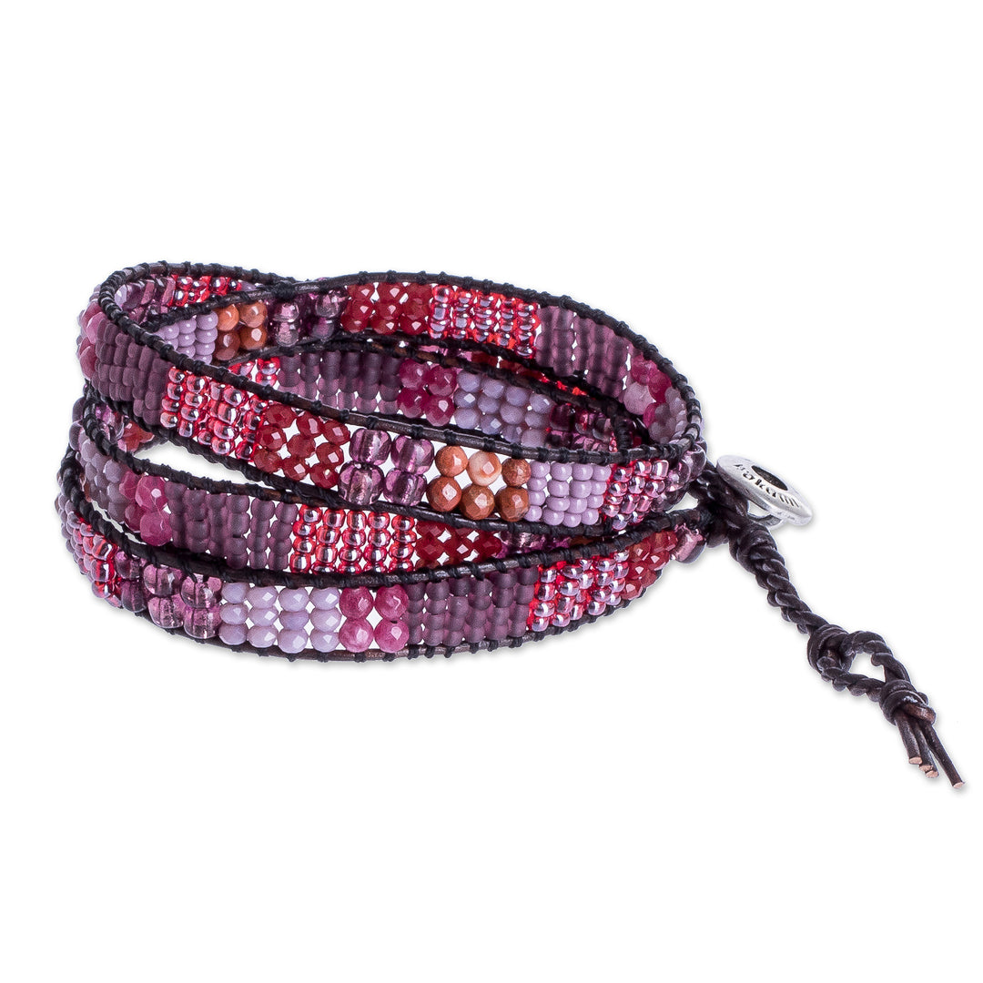 Glass Bead Braided Bracelet in Tones of Rose and Brown - Earth Rose