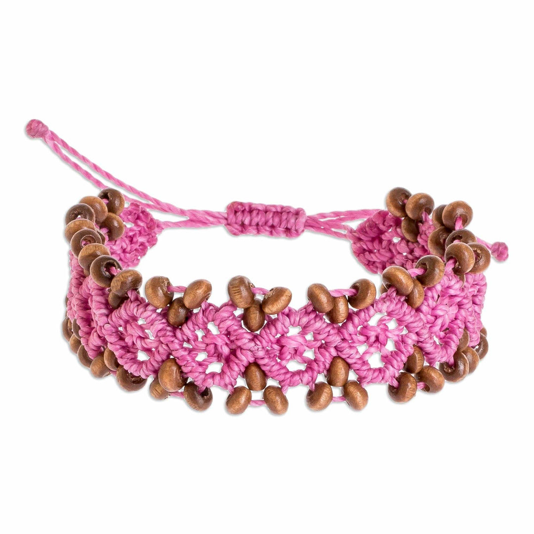 Azalea Macrame Bracelet with Wood Beads from Guatemala - Azalea Diamonds