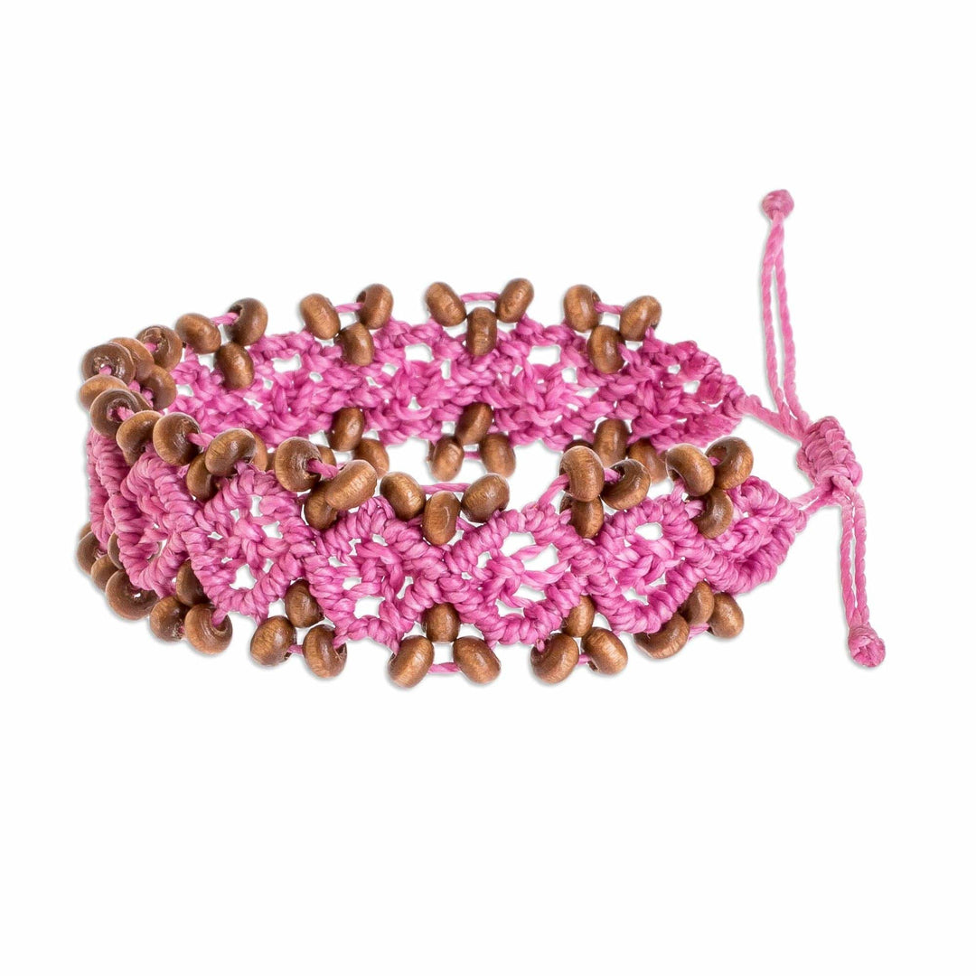 Azalea Macrame Bracelet with Wood Beads from Guatemala - Azalea Diamonds