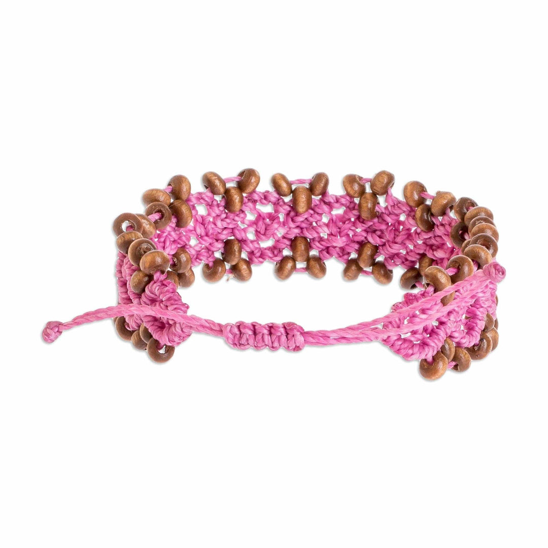 Azalea Macrame Bracelet with Wood Beads from Guatemala - Azalea Diamonds