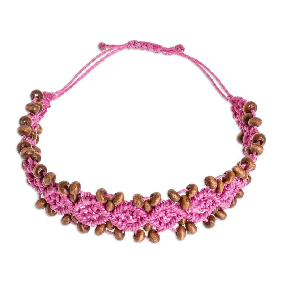 Azalea Macrame Bracelet with Wood Beads from Guatemala - Azalea Diamonds