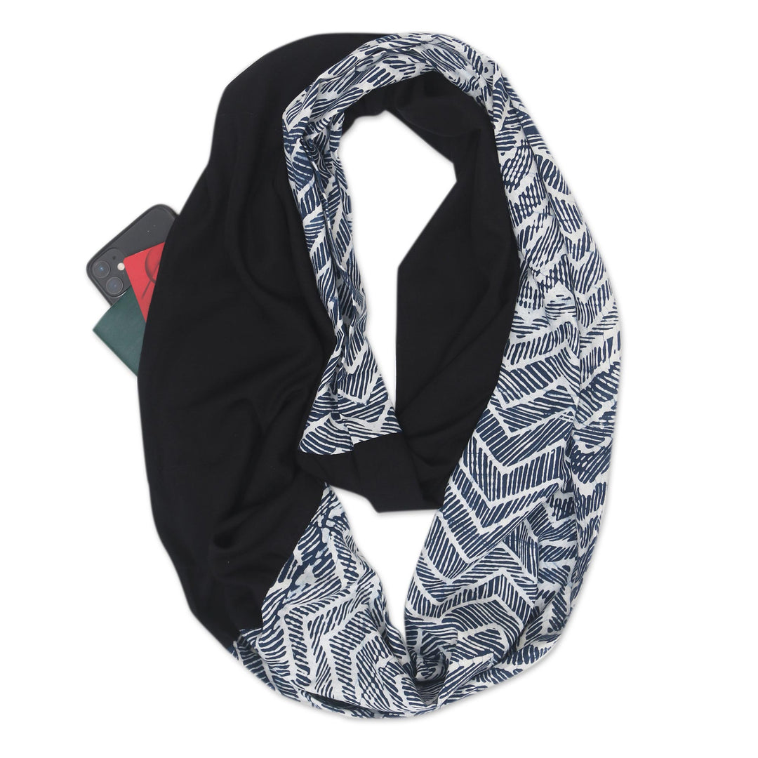 Cotton Blend Batik Infinity Scarf - Modern Zigzag