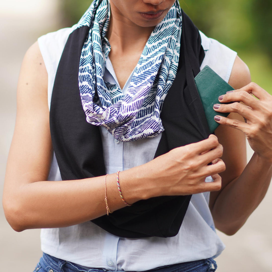 Cotton Blend Batik Infinity Scarf - Modern Zigzag