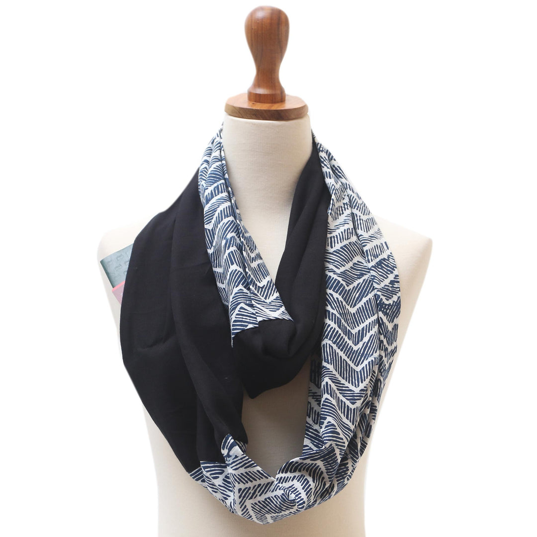 Cotton Blend Batik Infinity Scarf - Modern Zigzag