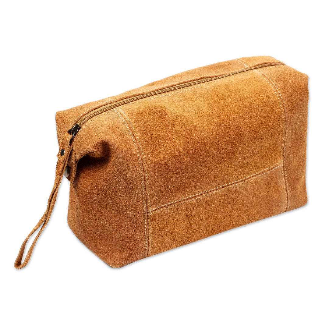 Spice Brown Travel or Cosmetic Bag with Zipper and Strap - El Bajio