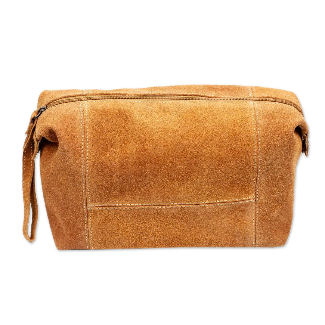 Spice Brown Travel or Cosmetic Bag with Zipper and Strap - El Bajio