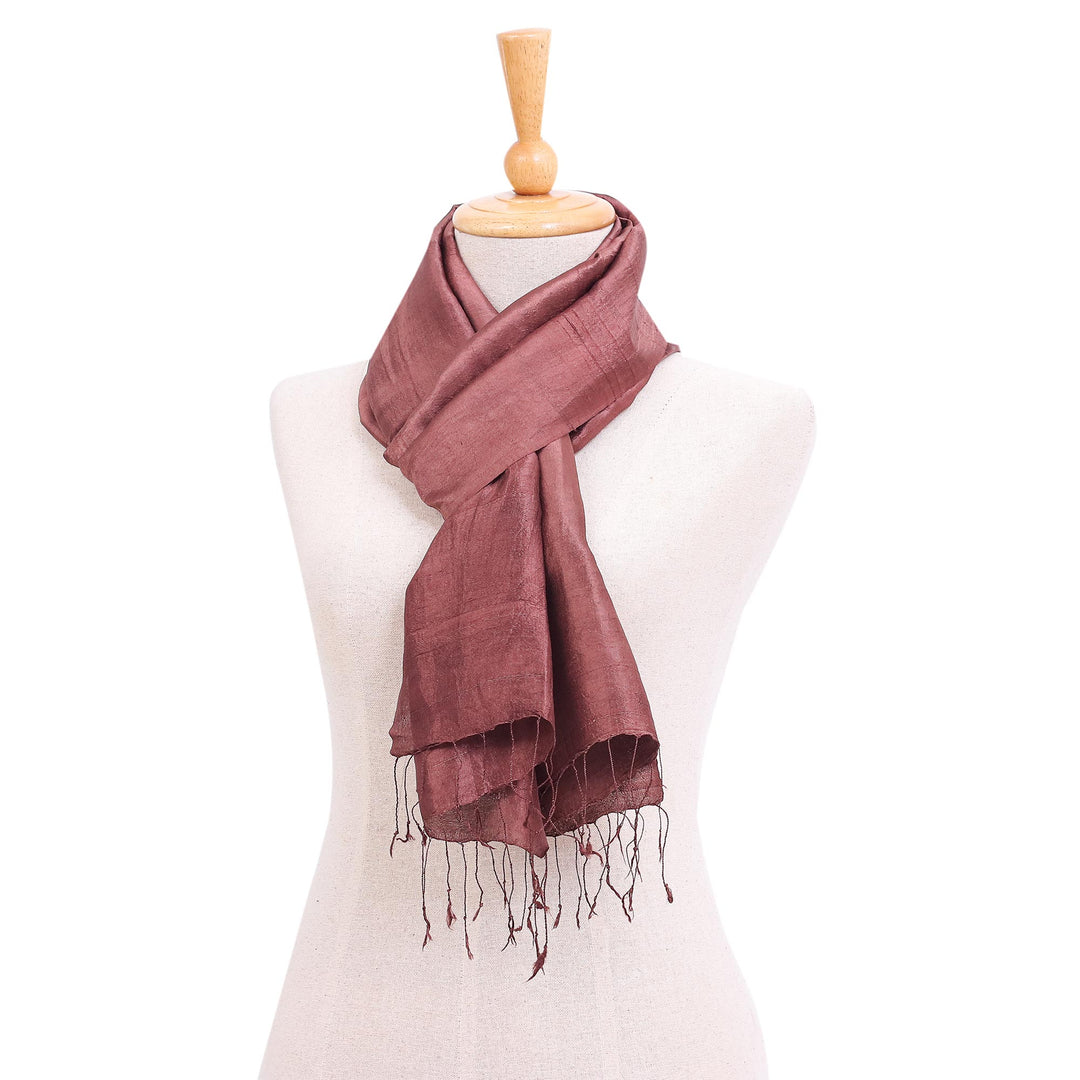 Hand-Dyed Brown Silk Scarf from Thailand - Milk Chocolate