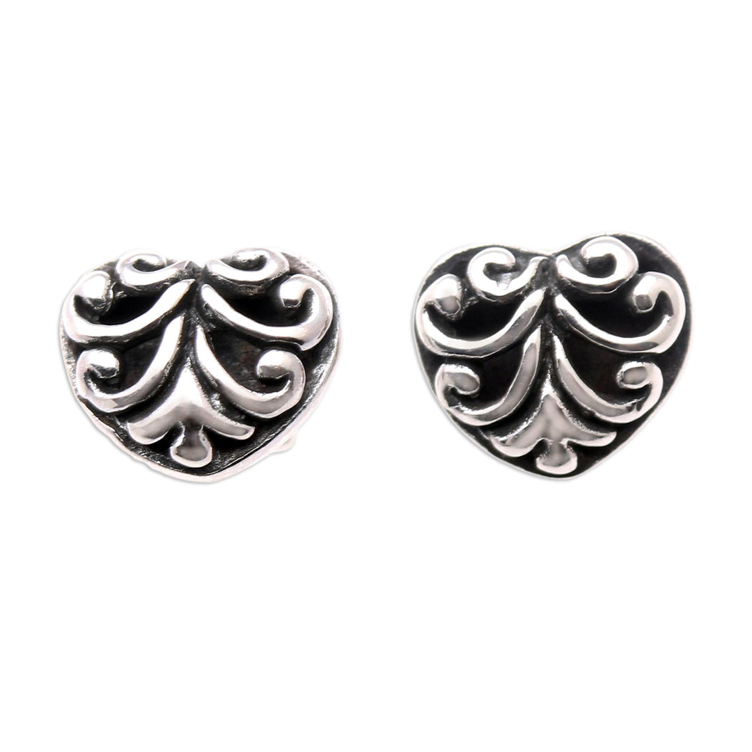Sterling Silver Heart-Motif Stud Earrings - Worthy of Love