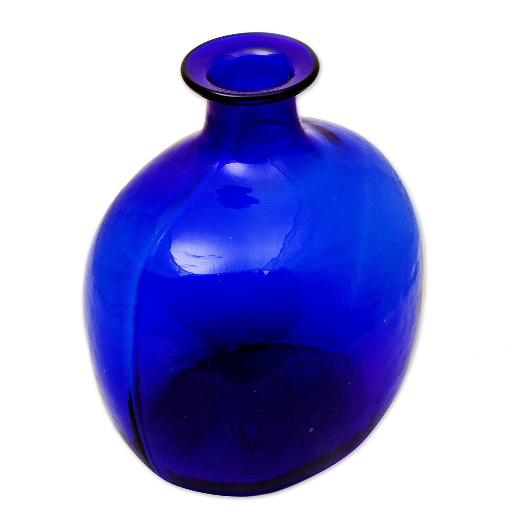Blue Bottle Shaped Eco Friendly Blown Glass Vase - Cobalt Blue Bottle