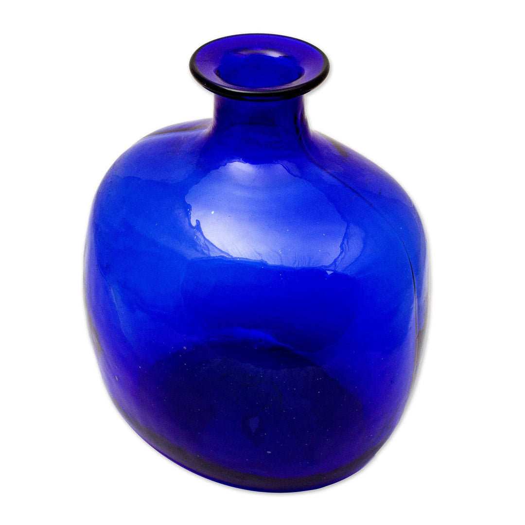 Blue Bottle Shaped Eco Friendly Blown Glass Vase - Cobalt Blue Bottle