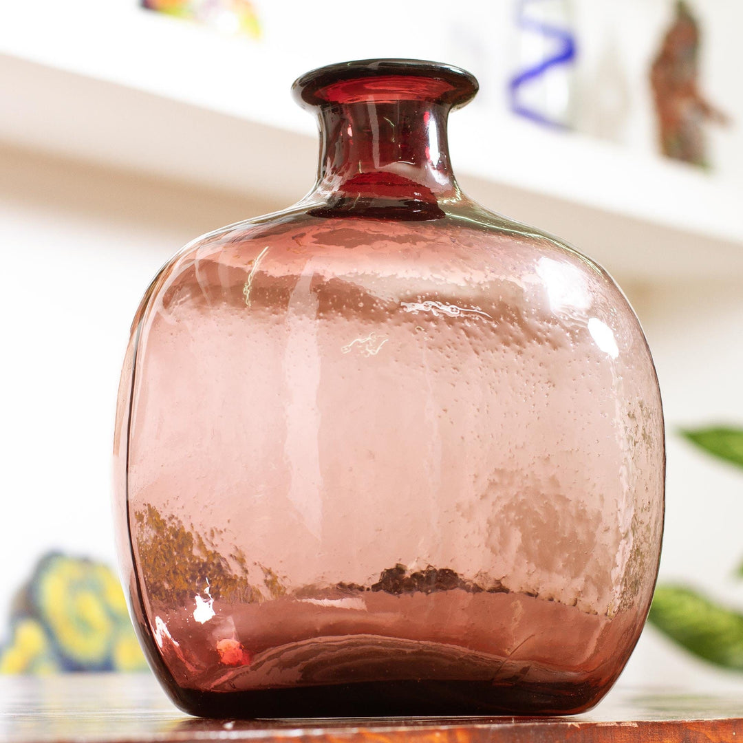 Decorative Narrow Necked Translucent Red Blown Glass Vase - Cinnabar Red Bottle