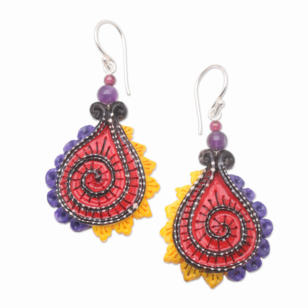 Handmade Garnet and Amethyst Dangle Earrings - Undersea Paradise