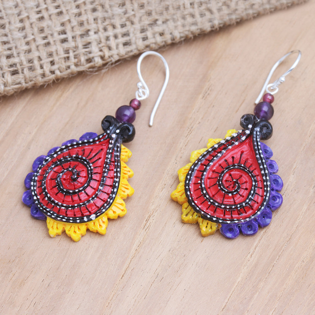 Handmade Garnet and Amethyst Dangle Earrings - Undersea Paradise