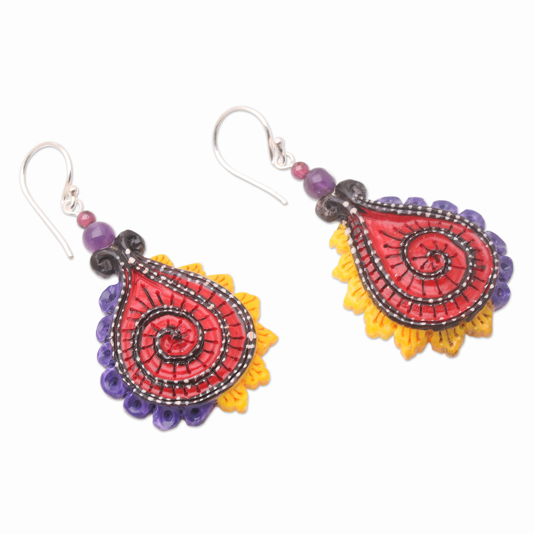 Handmade Garnet and Amethyst Dangle Earrings - Undersea Paradise