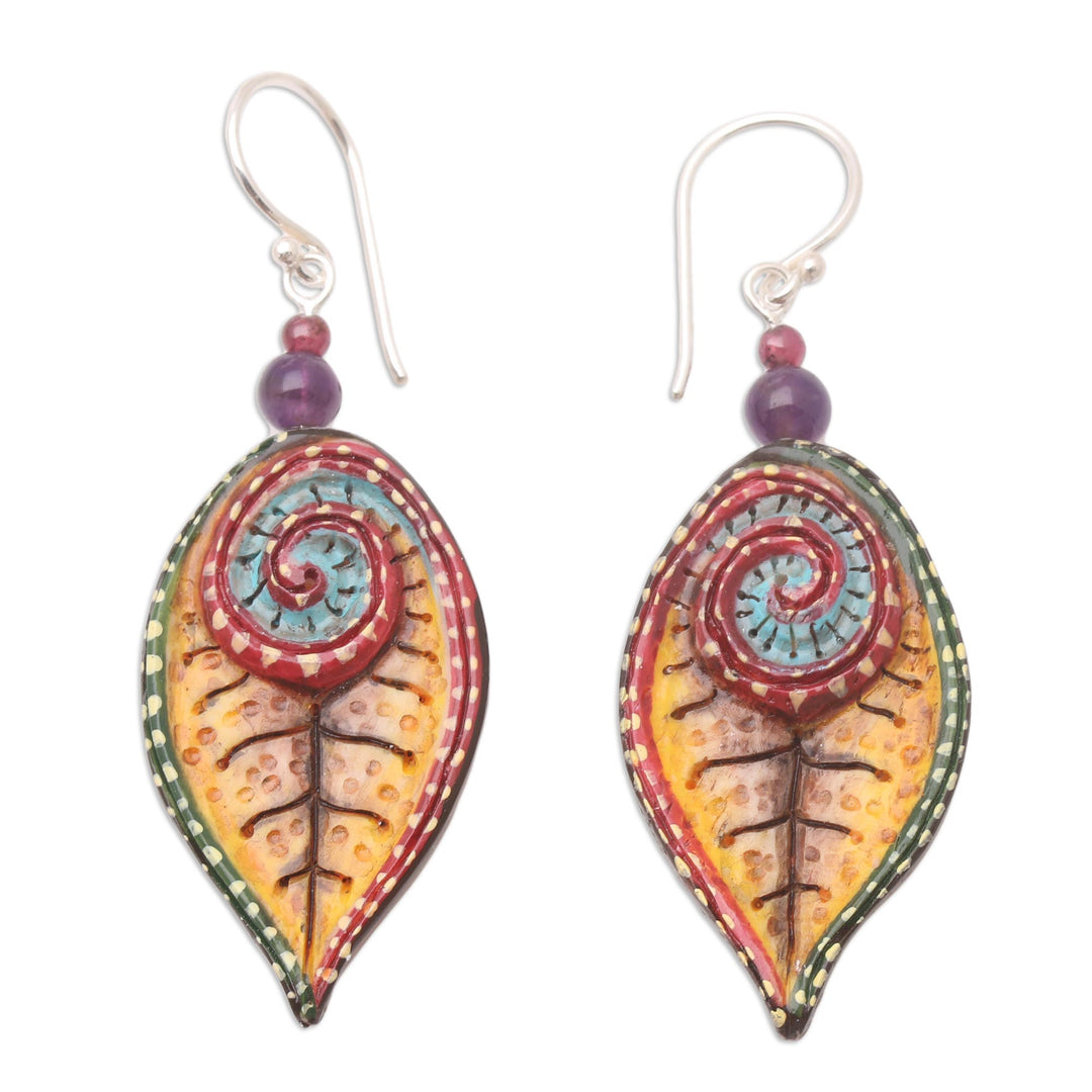 Hand-Painted Amethyst and Garnet Dangle Earrings - Marine Park