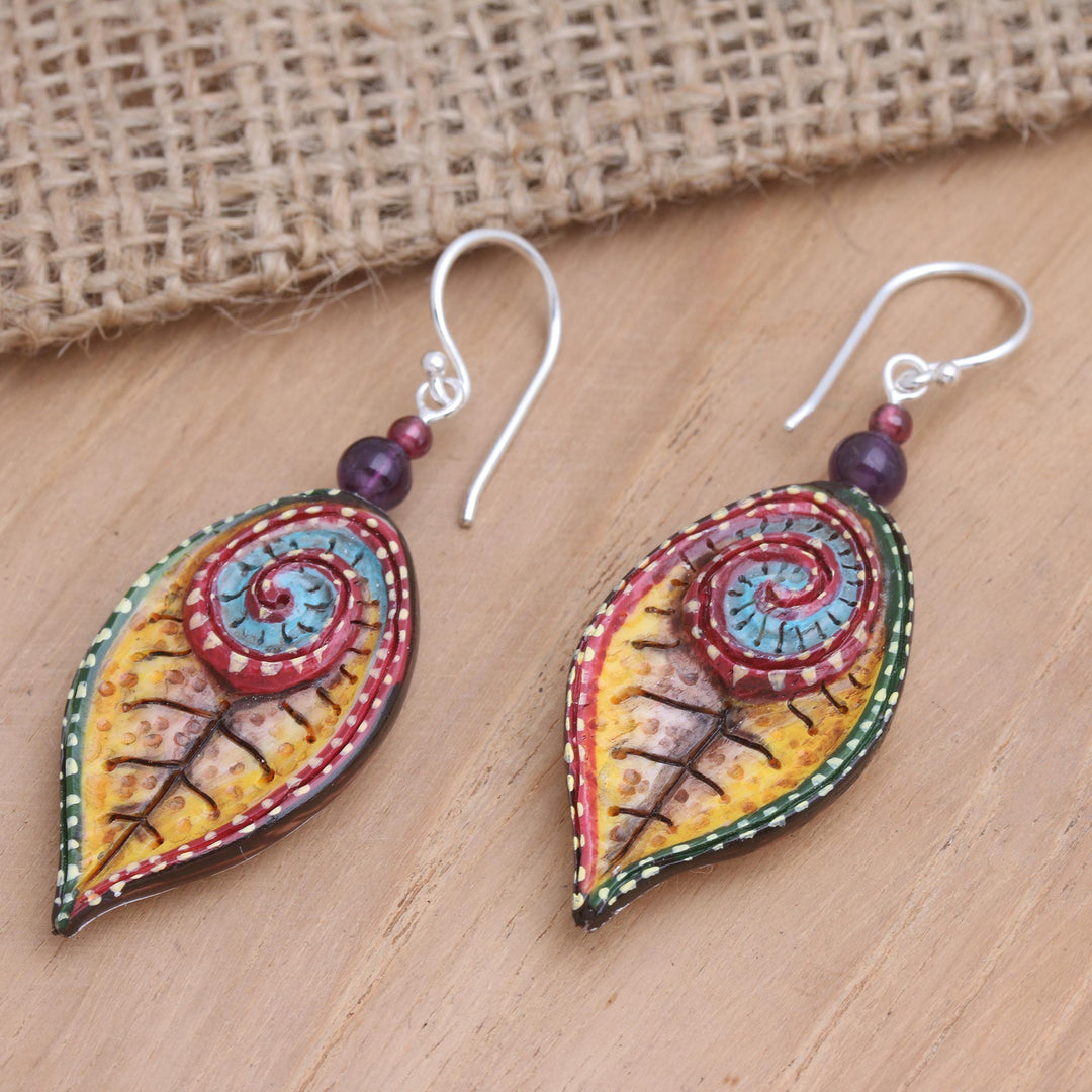 Hand-Painted Amethyst and Garnet Dangle Earrings - Marine Park
