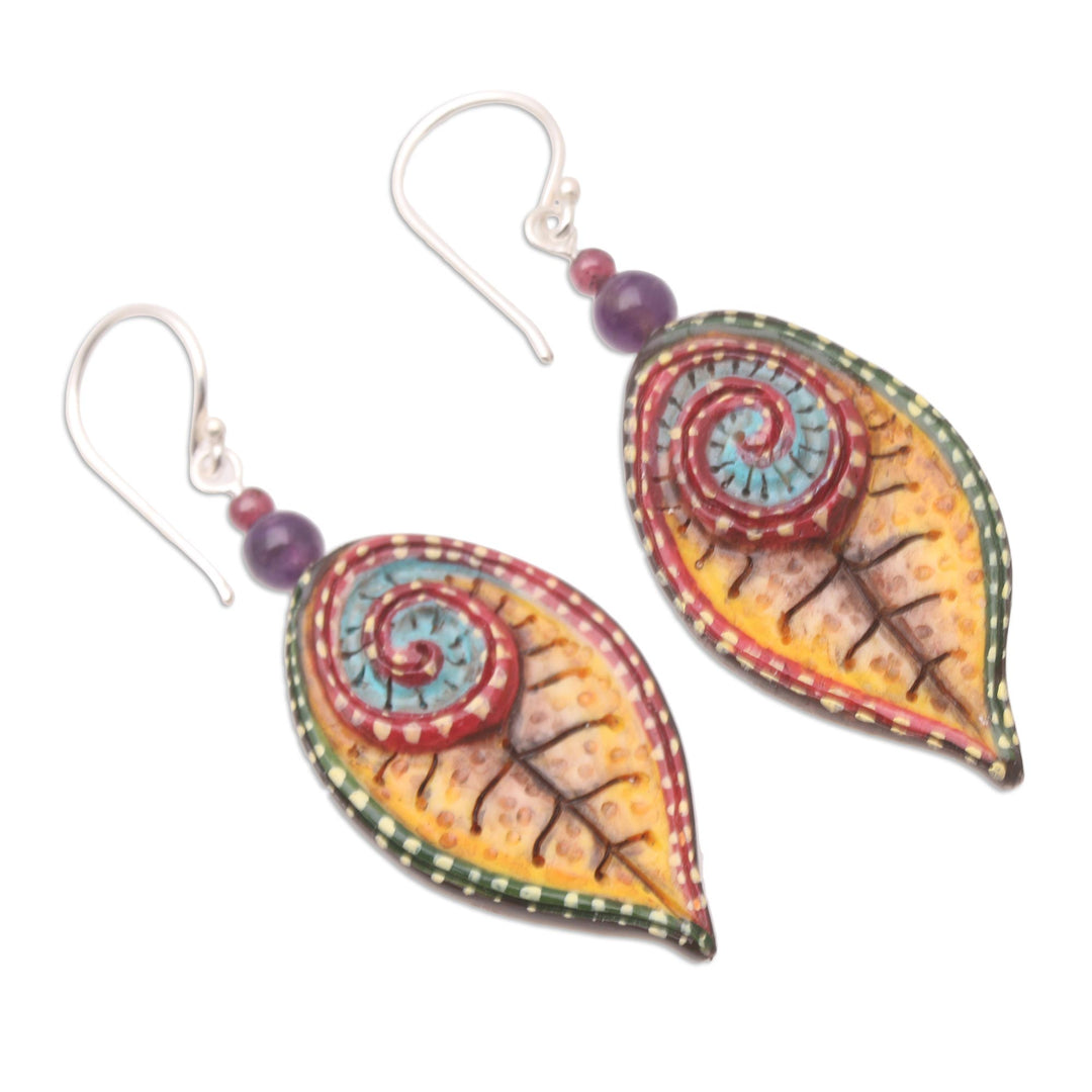 Hand-Painted Amethyst and Garnet Dangle Earrings - Marine Park