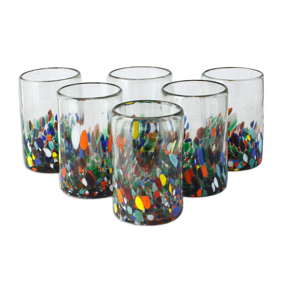 Multicolored Spotted Glass Tumblers from Mexico (Set of 6) - Tonala Garden