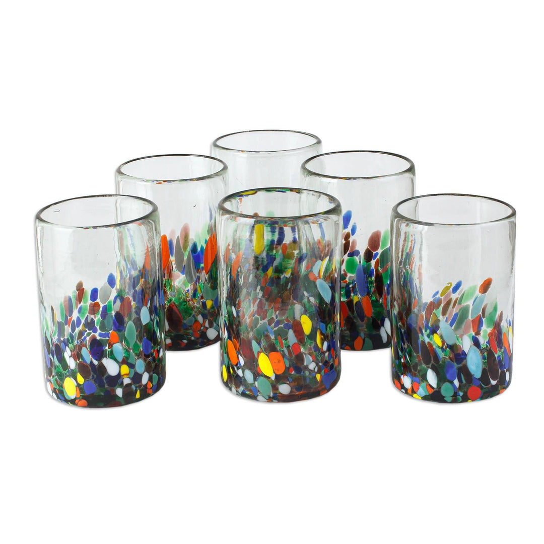 Multicolored Spotted Glass Tumblers from Mexico (Set of 6) - Tonala Garden
