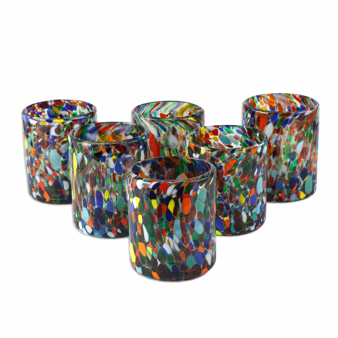 Hand Blown Rocks Glasses with Multicolored Dots (Set of 6) - Mod Spots
