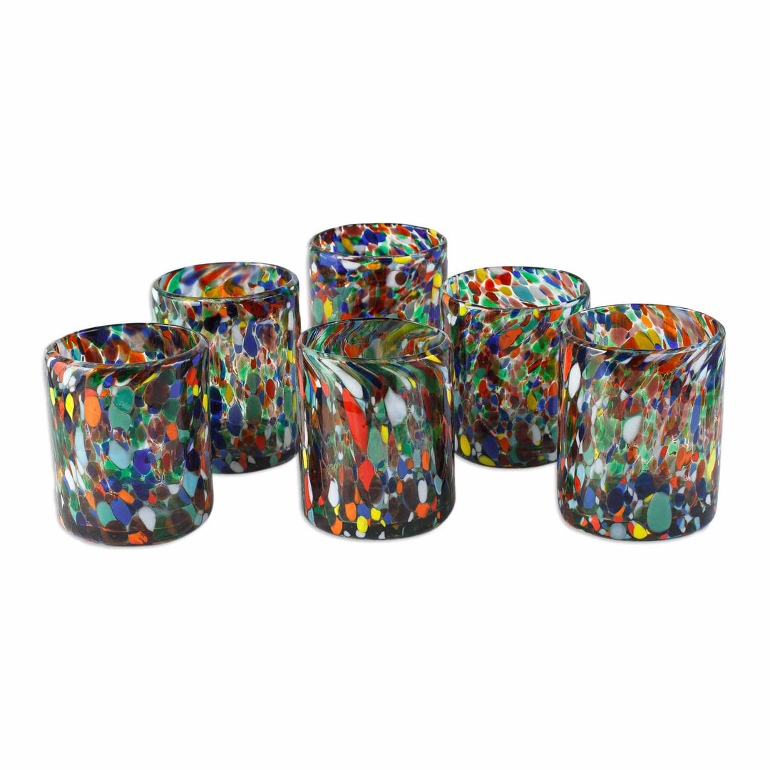 Hand Blown Rocks Glasses with Multicolored Dots (Set of 6) - Mod Spots
