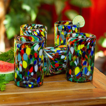 Multicolored Spotted Glass Tumblers from Mexico (Set of 6) - Large Mod Spots