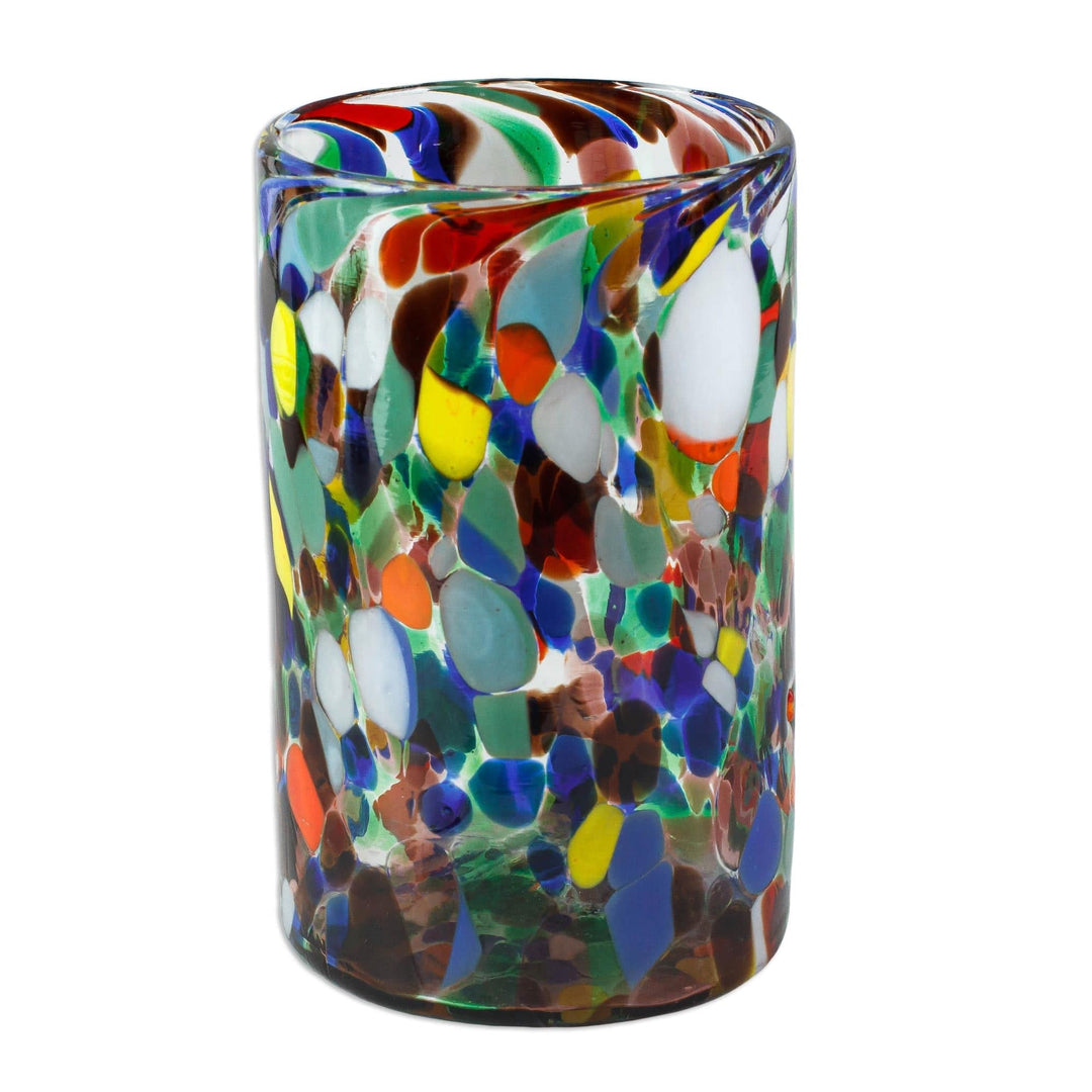 Multicolored Spotted Glass Tumblers from Mexico (Set of 6) - Large Mod Spots